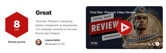 《全面战争 法老》IGN8分：战斗体验棒 尤其是埃及