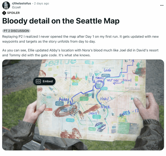 玩家发现《美末2》黑暗细节：艾莉用人血标记地图